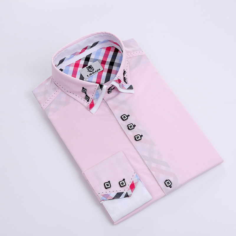Yunfantex In Stock Men's Lovely Pink Slim Fit Cotton Button Down Double Collar Manufactures Italy Style Shirt