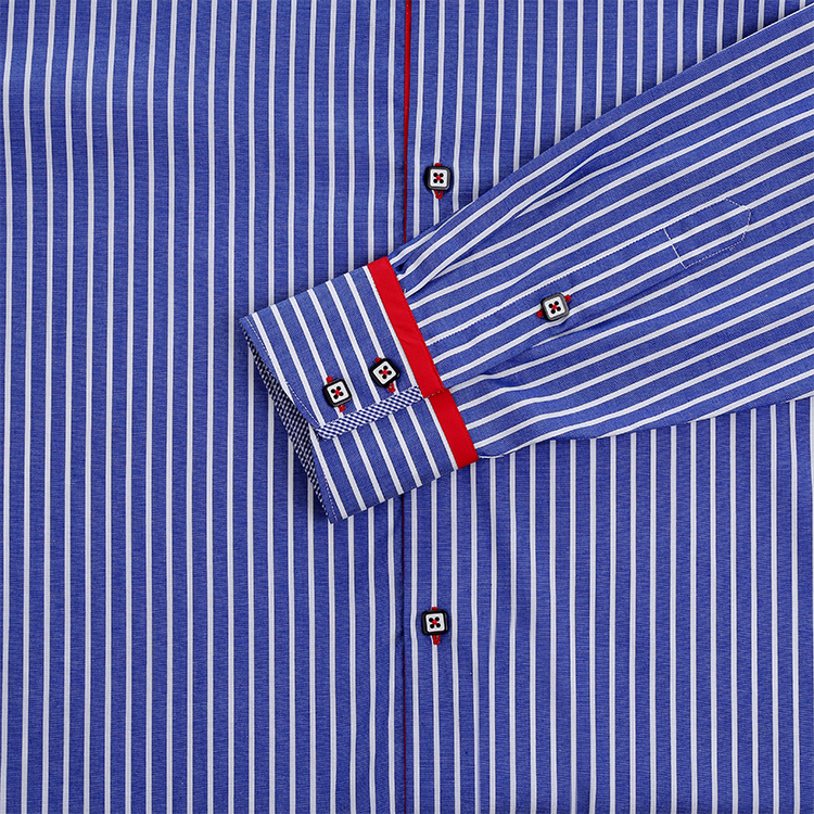 Yunfantex Men's Business Suits Shirts Long Sleeve Cotton Navy Striped Dress Shirt