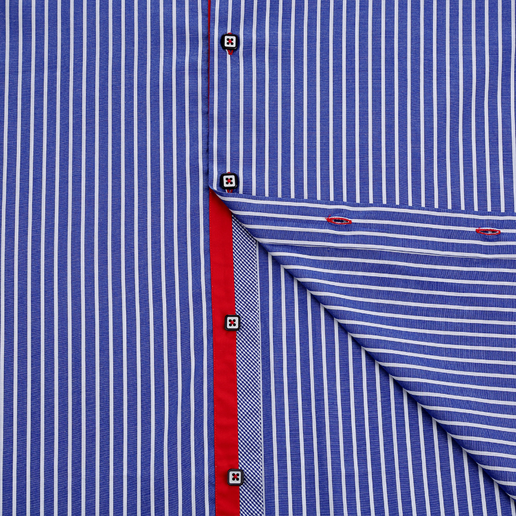 Yunfantex Men's Business Suits Shirts Long Sleeve Cotton Navy Striped Dress Shirt