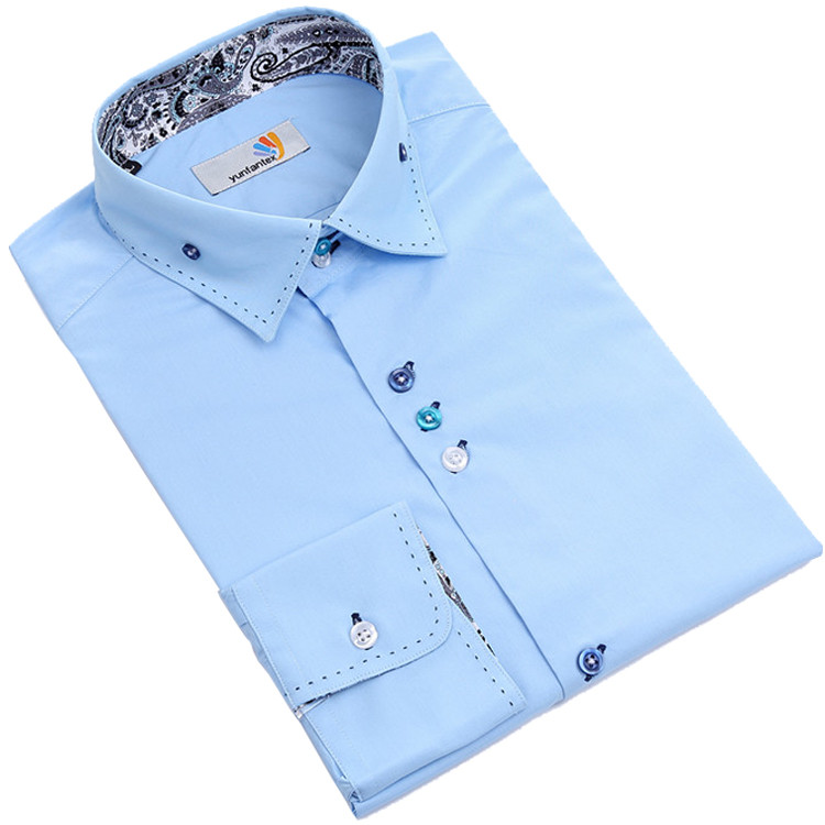 Yunfantex Men's Classic Long Sleeve Slim Fit Light Blue Dress Shirt