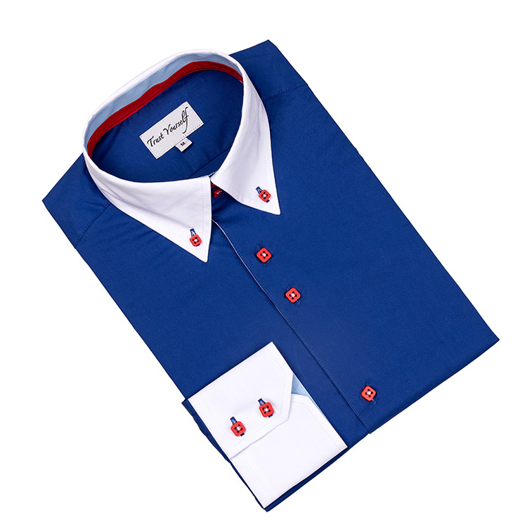 Yunfantex Latest Formal Cotton Fashion Men Contrast Cuff and Collar Button Down Shirt 