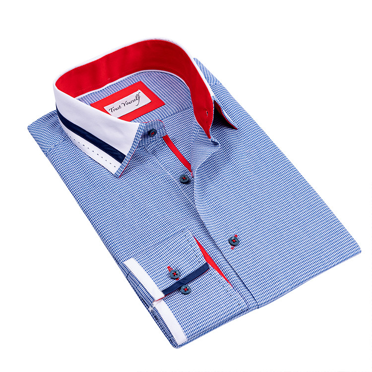 Yunfantex New Yarn Dyed Jacquard Knitted Swallow Gird Checks Long Sleeve Shirt for Men