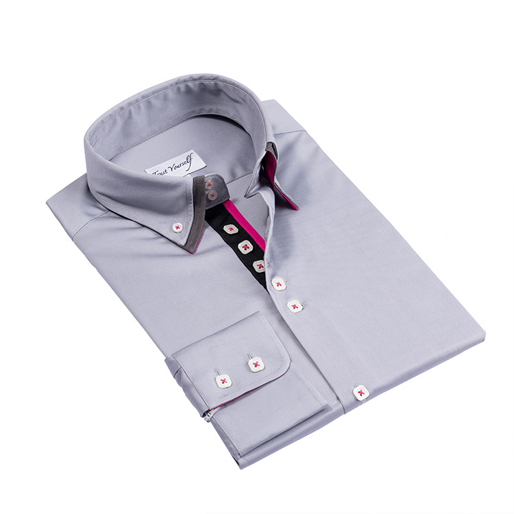 Yunfantex Latest Breathable Loose Grey Long Sleeve Men's Dress Shirt Custom Brand
