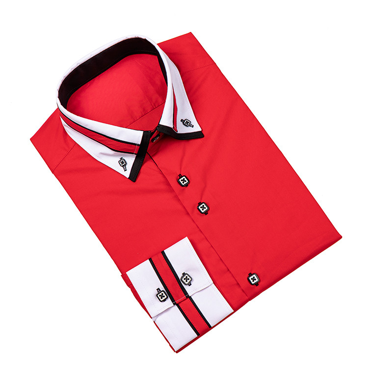 Yunfantex New arrival men double collar shirt  long sleeve top quality casual cotton shirts for men