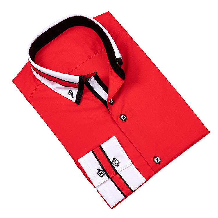 Yunfantex New arrival men double collar shirt  long sleeve top quality casual cotton shirts for men