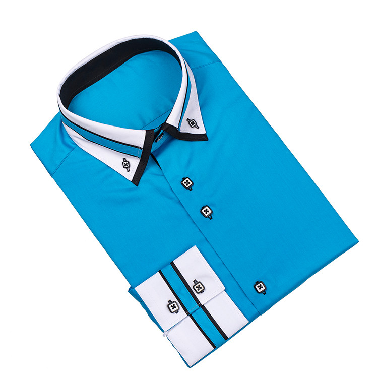 Yunfantex Spring New Blue Men's Shirt Long Sleeve Double Collar Men Dress Shirt