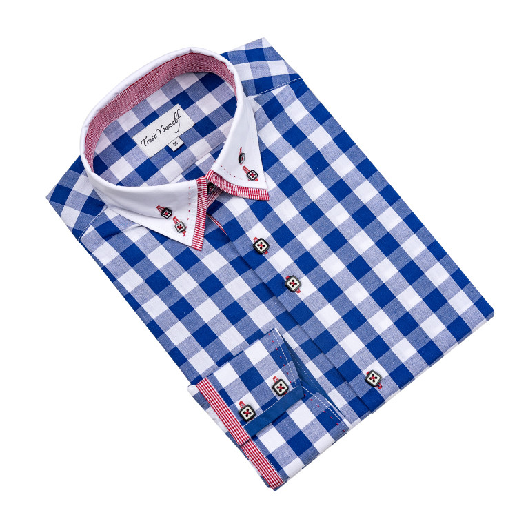 Yunfantex Italian Style Double Collar Shirt For Men Check Formal Long Sleeve Shirt