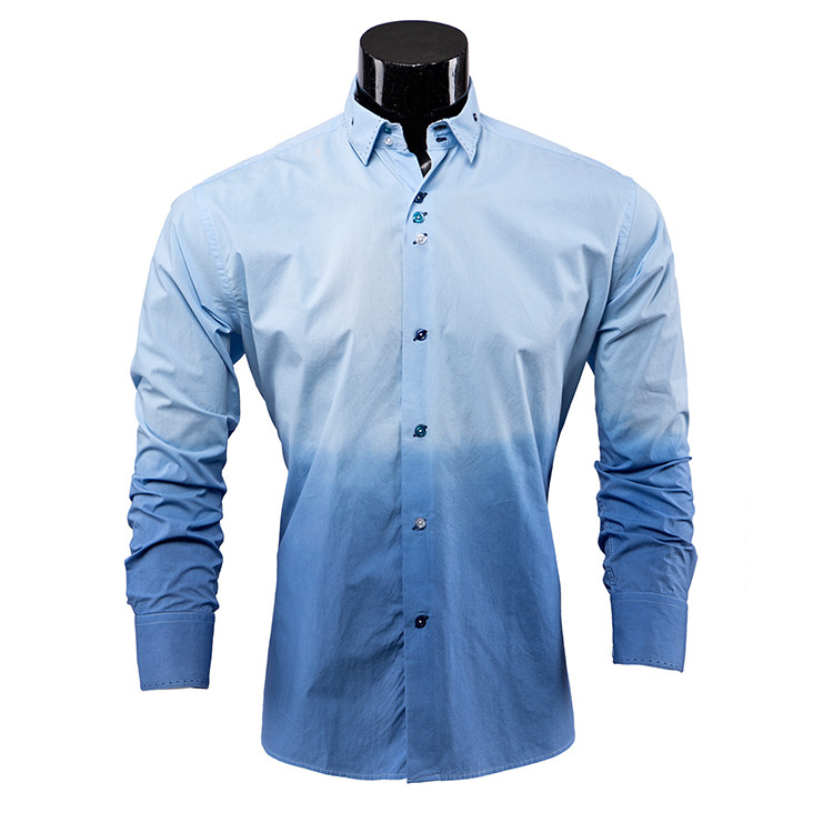 Yunfantex Spring New Double Collar Shirt Men Gradient Color Cotton Long Sleeve Shirt