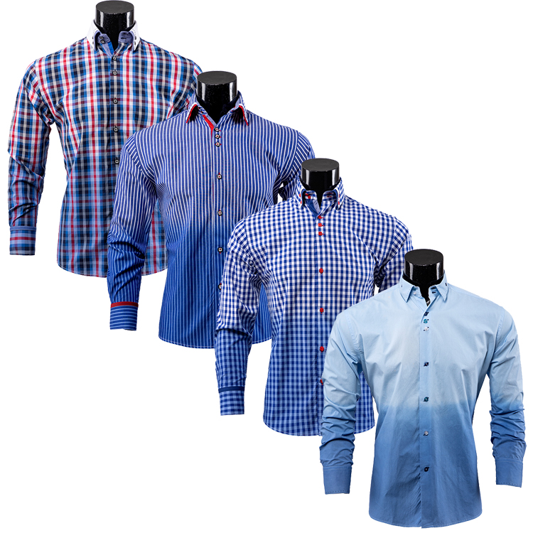 Yunfantex New Style Cotton Plaid Gradient Contrast Mmen Button Down Business Shirt