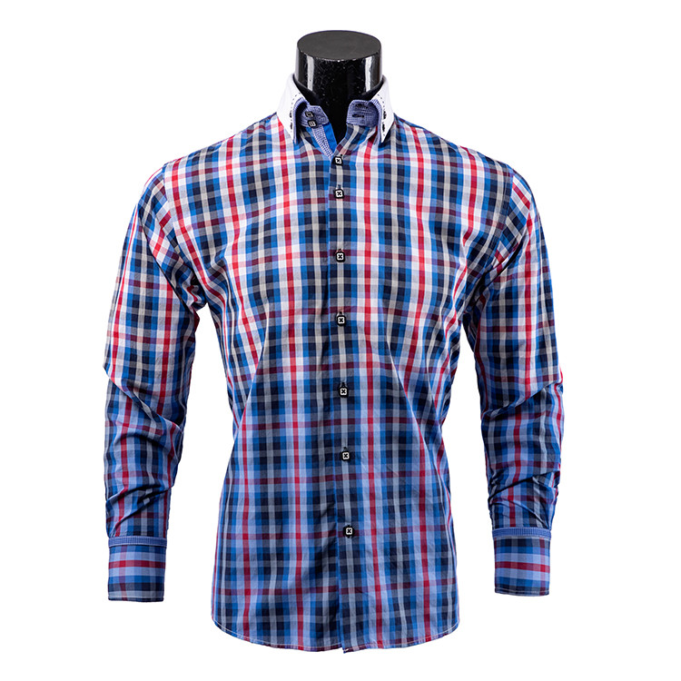 Yunfantex New Style Cotton Plaid Gradient Contrast Mmen Button Down Business Shirt