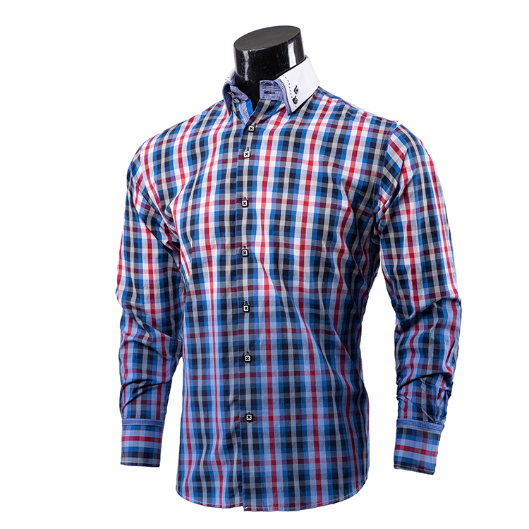 Yunfantex New Style Cotton Plaid Gradient Contrast Mmen Button Down Business Shirt