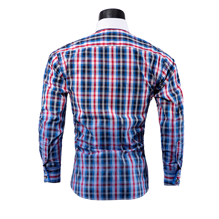 Yunfantex New Style Cotton Plaid Gradient Contrast Mmen Button Down Business Shirt