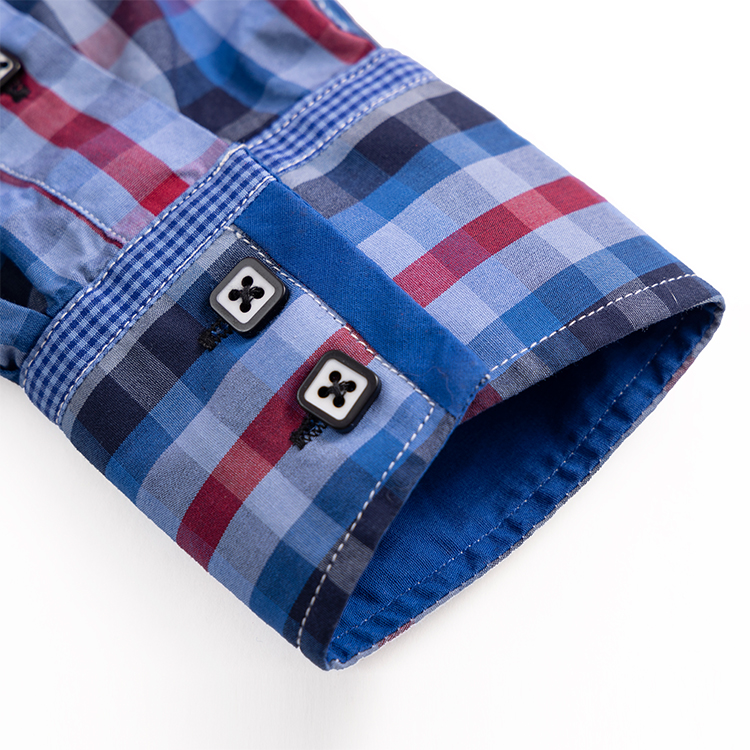 Yunfantex New Style Cotton Plaid Gradient Contrast Mmen Button Down Business Shirt