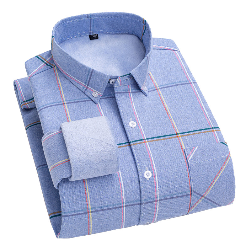 Yunfantex New Warm Autumn Winter Thicken Men's Shirt Fashion Male Check Oxford Shirts