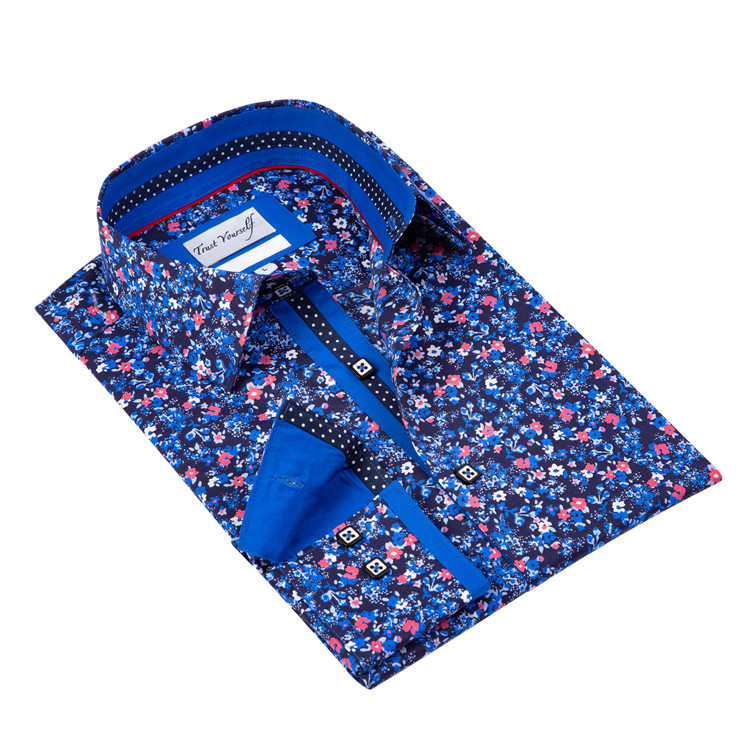 Yunfantex Custom Small Flower Printed Cotton Long Sleeve Shirt Elegant For Men