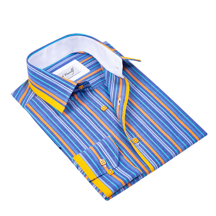 Yunfantex Men's Casual Striped Shirts Cheap Long Sleeve Plus Size Social Formal Dress Shirts