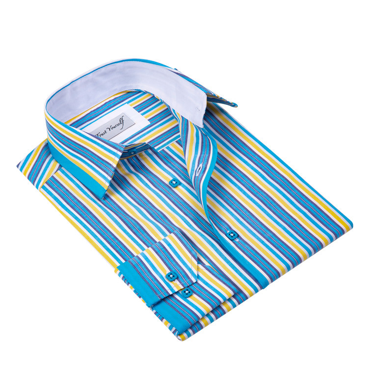 Yunfantex Professional Italy Stripe Contrast Color 100 Cotton Men Long Sleeve Business Shirt