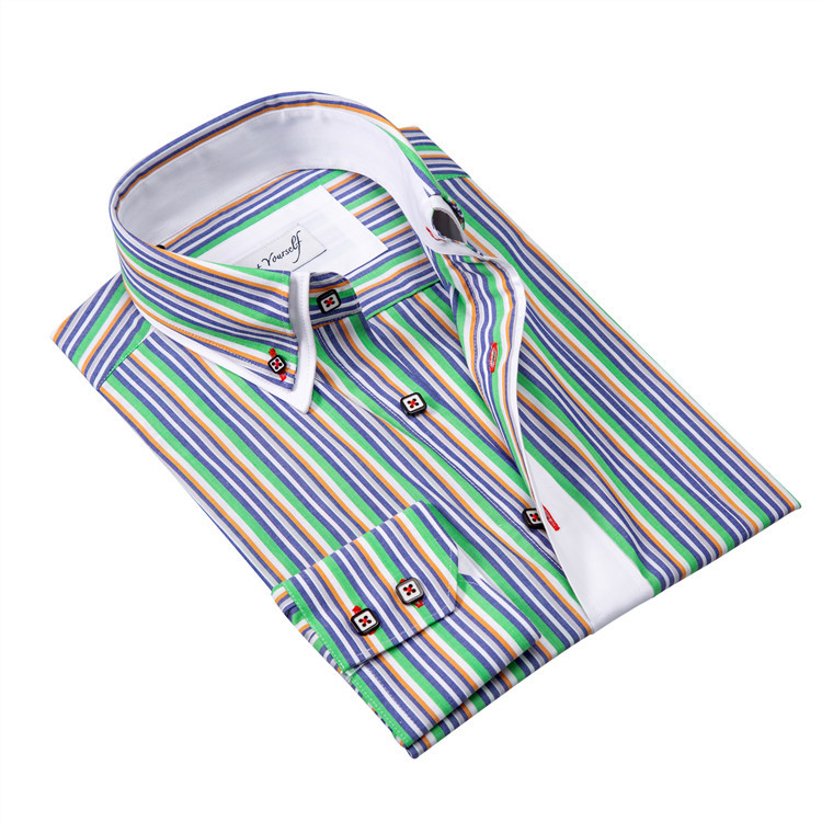 Yunfantex New Fashion Cotton Men Stripe Long Sleeve Shirt Double Collar Promotion Shirt 