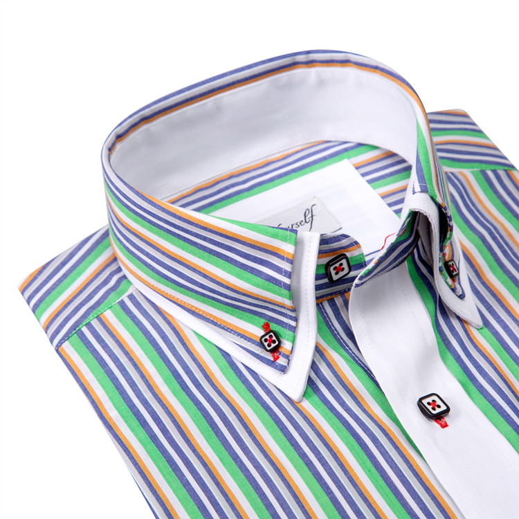 Yunfantex New Fashion Cotton Men Stripe Long Sleeve Shirt Double Collar Promotion Shirt 