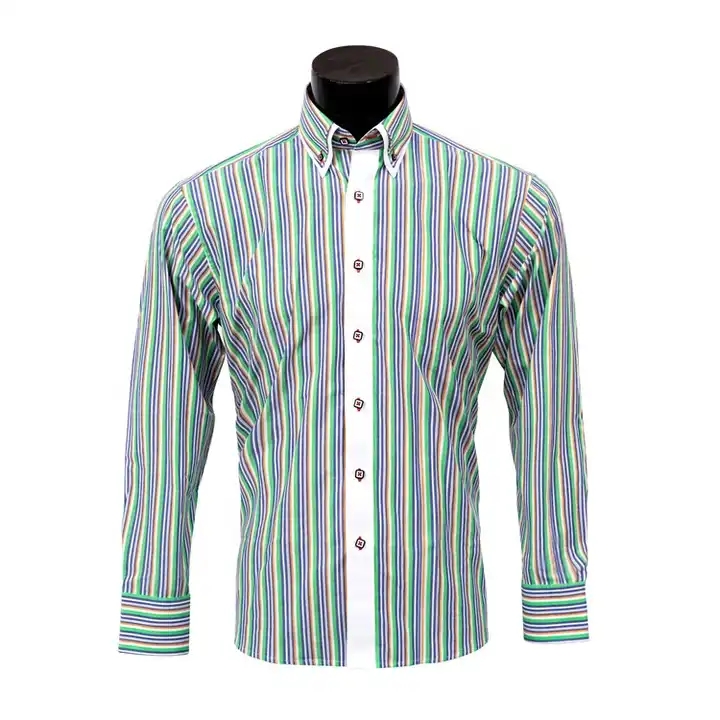 Yunfantex New Fashion Cotton Men Stripe Long Sleeve Shirt Double Collar Promotion Shirt 