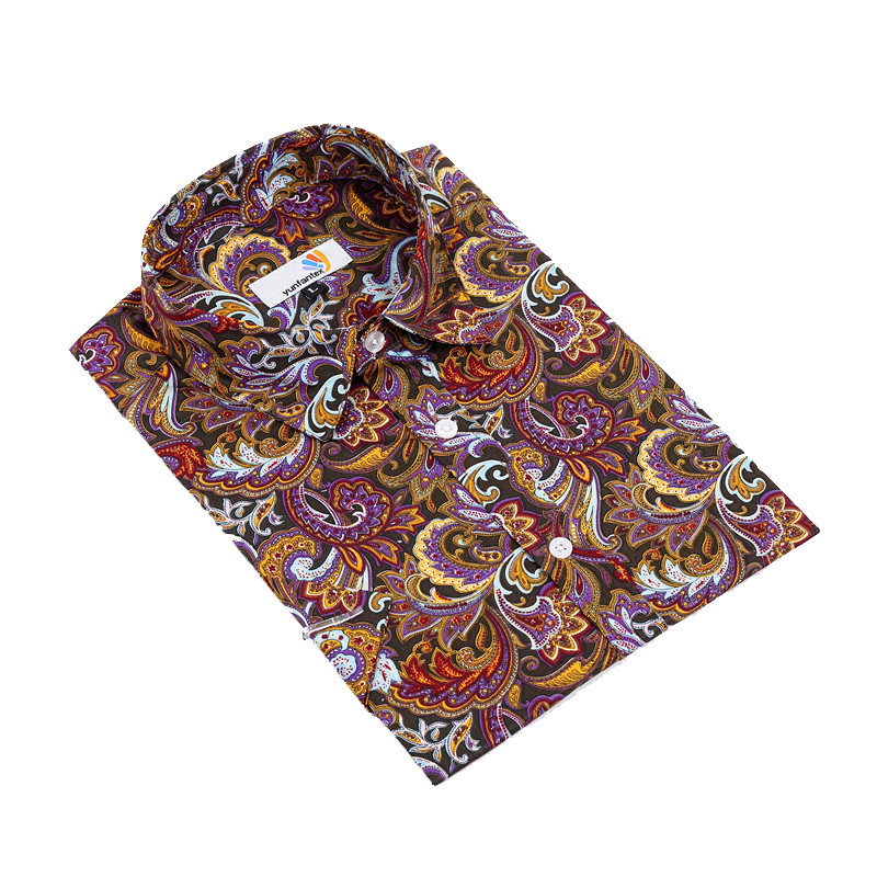 Yunfantex Newest Paisley 100 Cotton Men Casual High Quality Short Sleeve Shirt