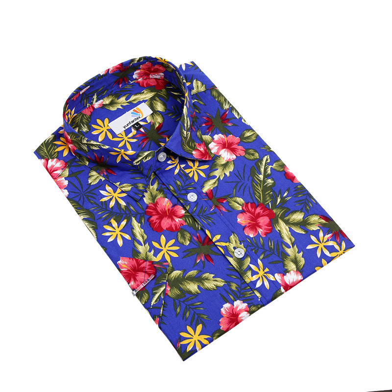 Yunfantex Factory Directly Sale Printed Hawaiian Design Beach Short Sleeve Men Summer Shirt