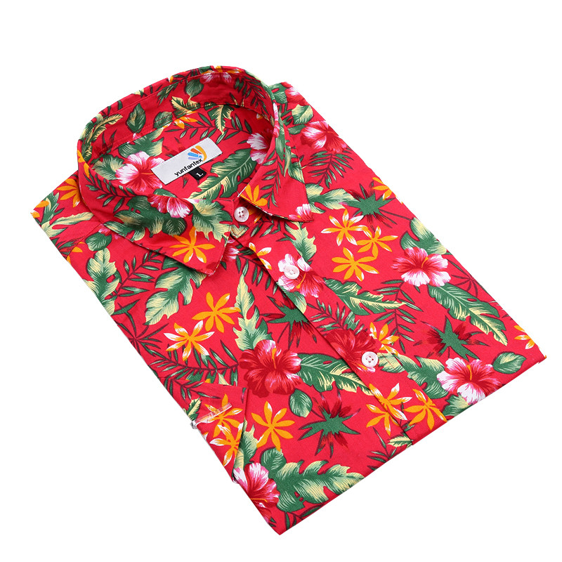 Yunfantex Fashionable Men Cotton Long Sleeve Custom Printed  Red Casual Hawaiian shirt