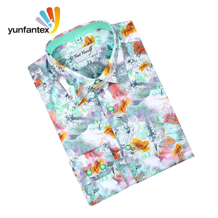 Yunfantex Wholesale Men Design Digital Printed Shirt Vintage Shirt Long Sleeve Shirts for Man