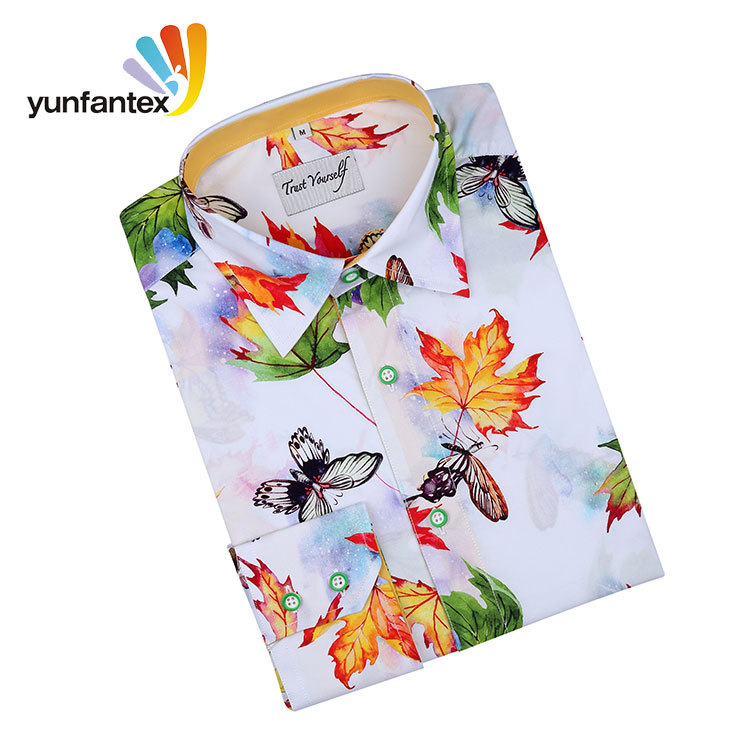 Yunfantex Custom Logo Factory Direct Sale 100 Cotton Long Sleeve Printed Shirts Man