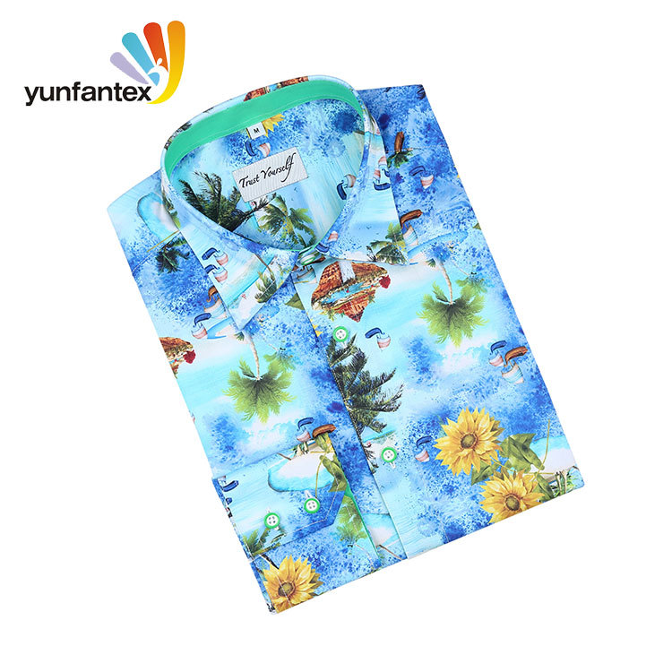 Yunfantex Wholesale Flower Printed Cotton Long Sleeve Slim Fit Casual Spring Men's Shirt