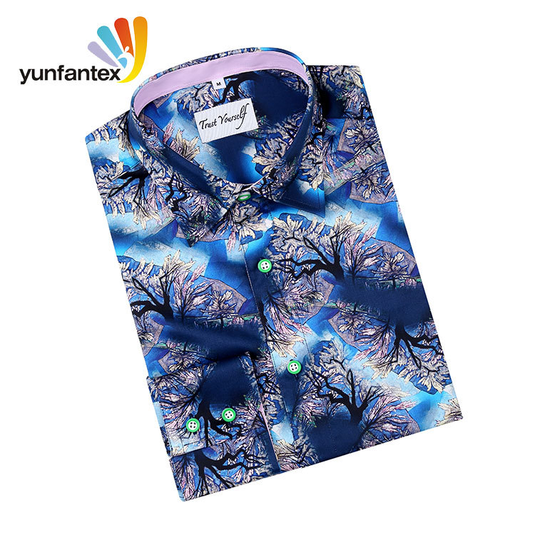 Yunfantex New designs High Quality Custom Shirts Men's Flowers Print Mens Long Sleeve Shirt Yunfantex New designs High Quality Custom Shirts Men's Flowers Print Mens Long Sleeve Shirt