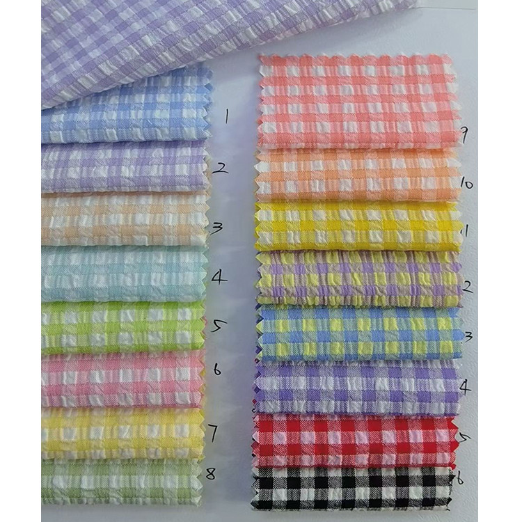 Yunfantex High Quality Pleated Bubble Crinkle Crepe Fabric Woven Plaid Check Seersucker Fabric For Shirt Cloth
