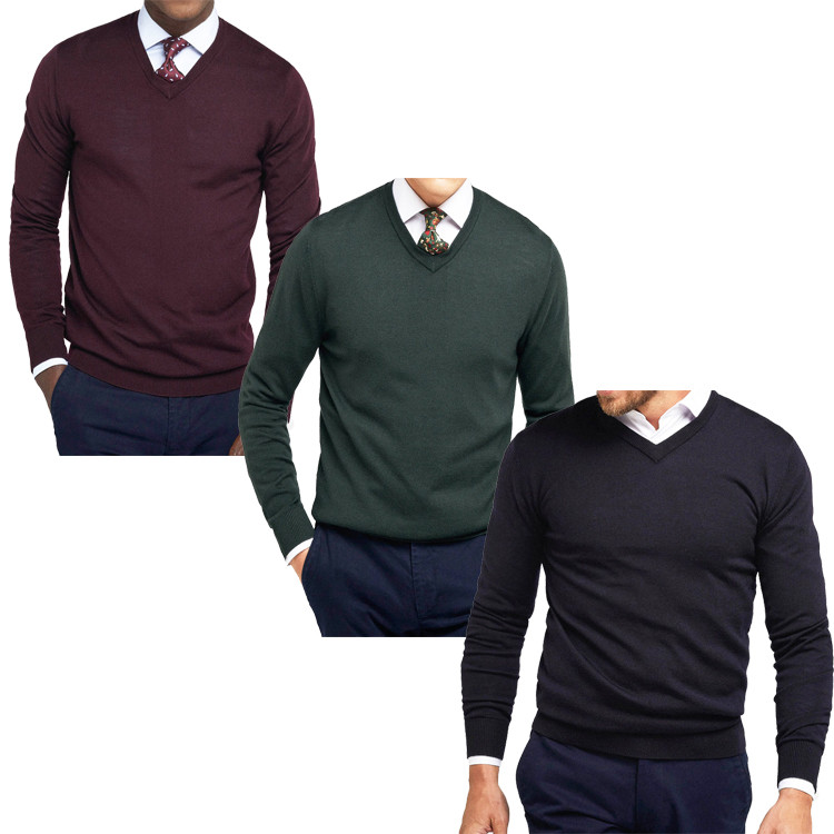 Yunfantex New Style Mens Warm Wool Sweaters V-neck Pullover Sweater Yunfantex New Style Mens Warm Wool Sweaters V-neck Pullover Sweater