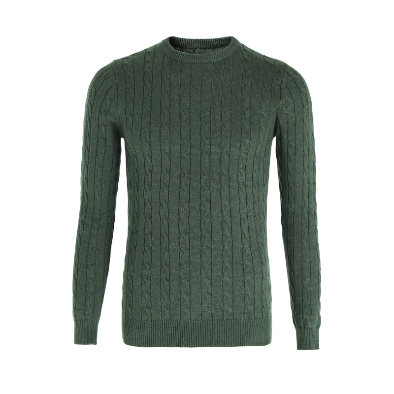 Yunfantex Autumn & Winter Mens Twisted Knitted Sweaters Long Sleeve Cotton Crew Neck Knitwear