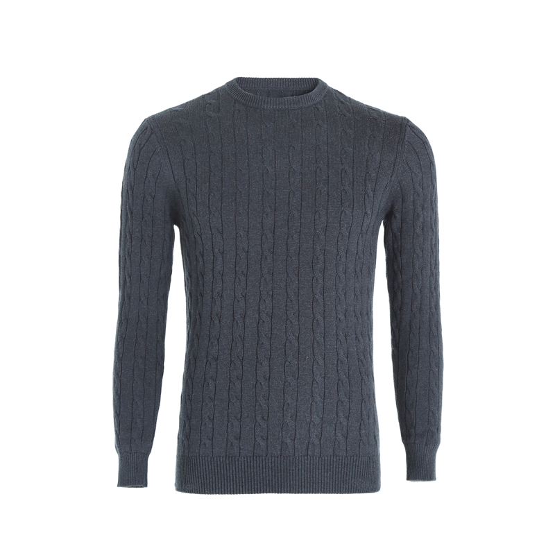 Yunfantex Autumn & Winter Mens Twisted Knitted Sweaters Long Sleeve Cotton Crew Neck Knitwear