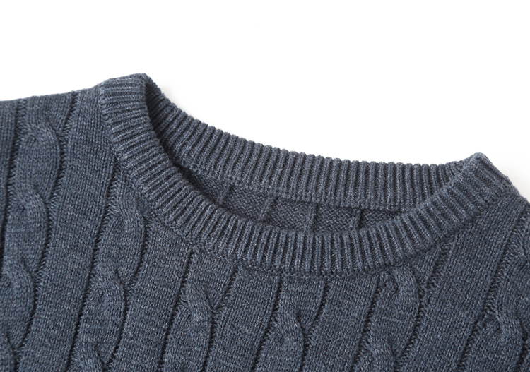 Yunfantex Autumn & Winter Mens Twisted Knitted Sweaters Long Sleeve Cotton Crew Neck Knitwear