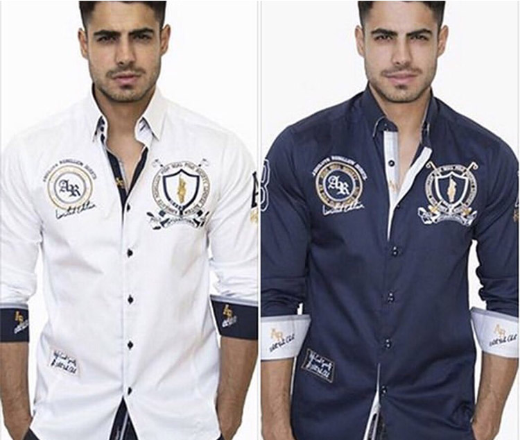 Yunfantex Mens Long Sleeve Cotton Shirts Mens Vintage Embroidered Formal Shirts For Men