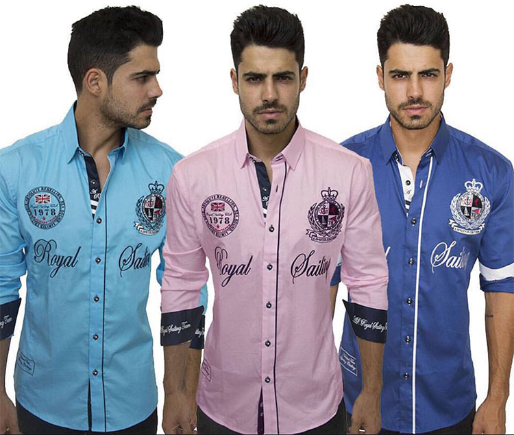 Yunfantex Mens Long Sleeve Cotton Shirts Mens Vintage Embroidered Formal Shirts For Men