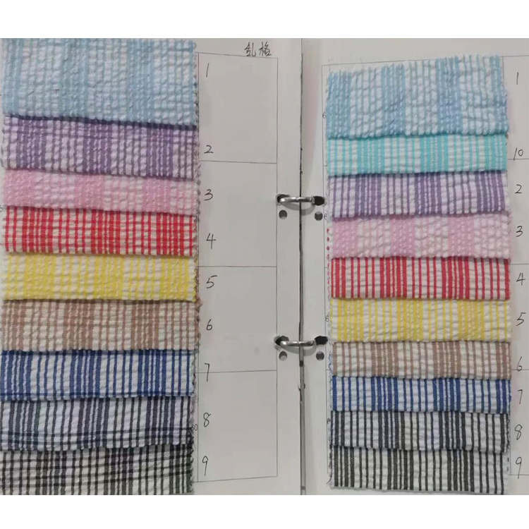 Yunfantex Cotton Striped Fabrics Spring Summer Seersuck Plaid Fabrics Dress Shirt Seersucker