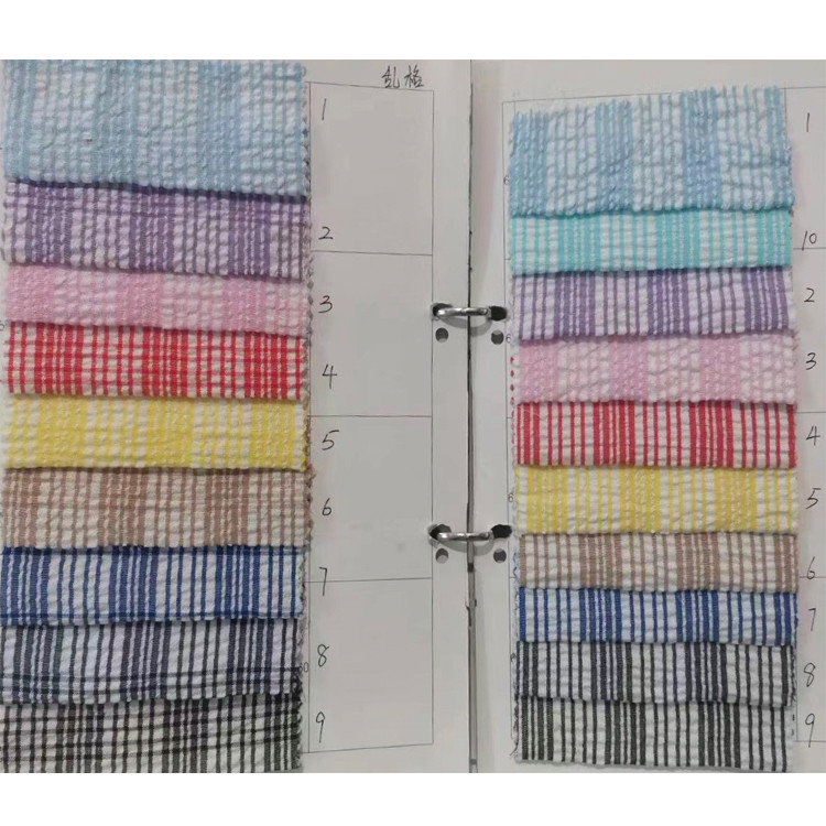 Yunfantex Cotton Striped Fabrics Spring Summer Seersuck Plaid Fabrics Dress Shirt Seersucker