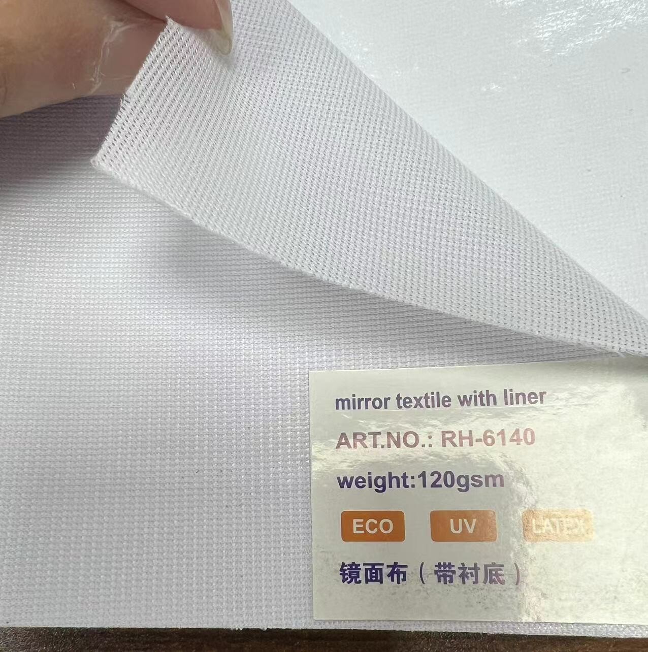 Eco solvent mirror widow textile with liner