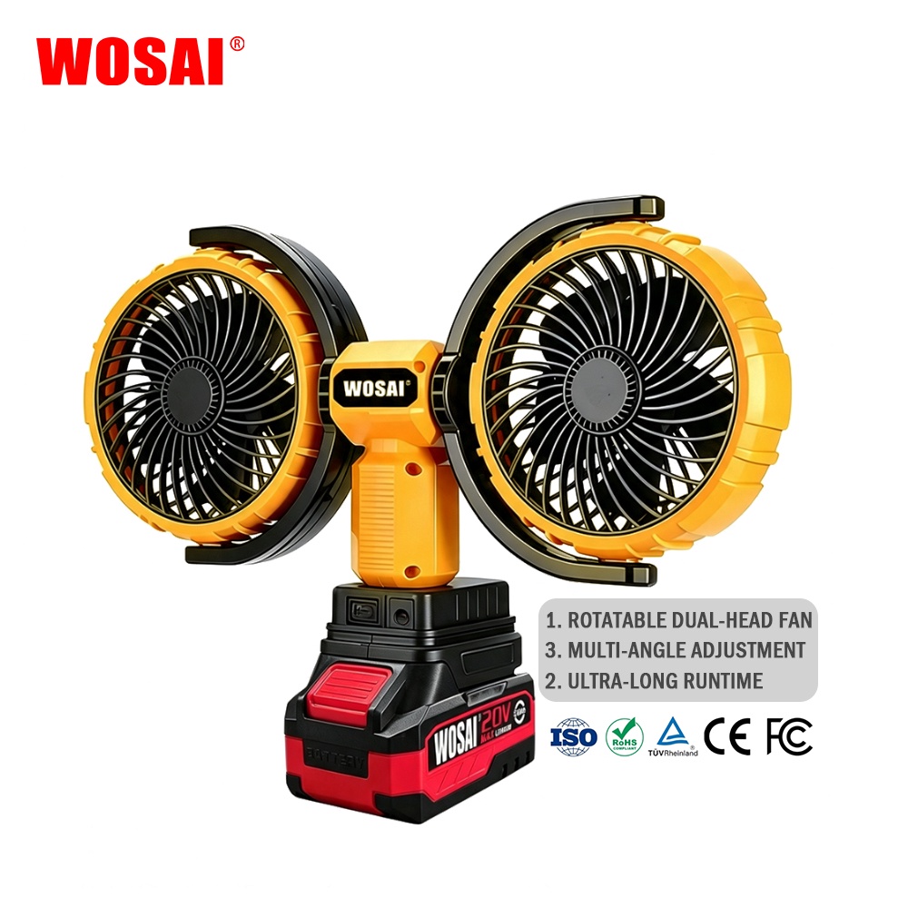 20V Cordless Brushless Dual-Head Rechargeable Fan