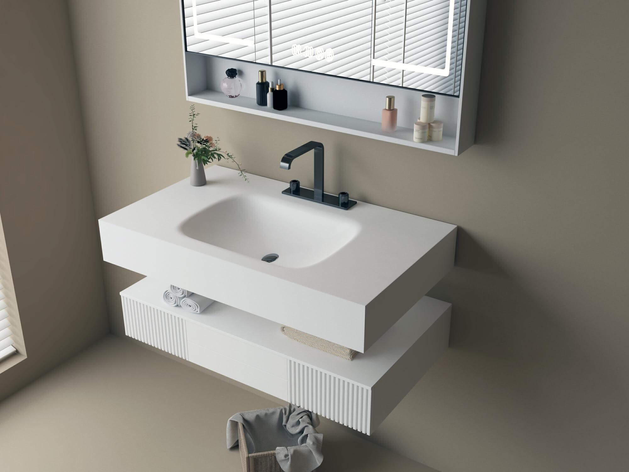 Matte faced pure white square basin