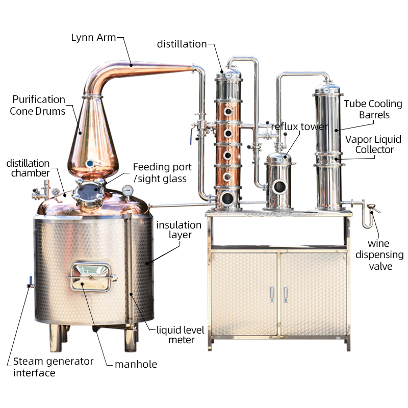 500L copper still whiskey distiller