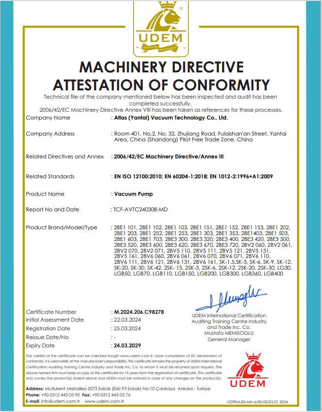 Atlas Vacuum Obtains EU CE Certification, Recognizing Company's Quality Standards