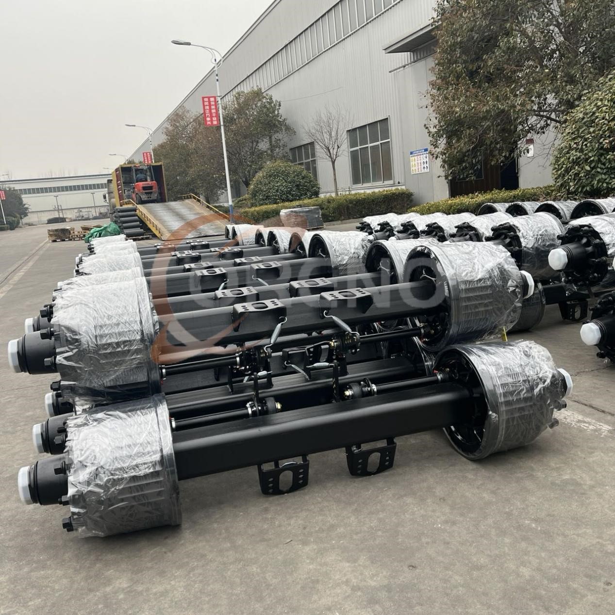 Delivery and Shipping- Semi Trailer Axles Loading into 20 Feet Container