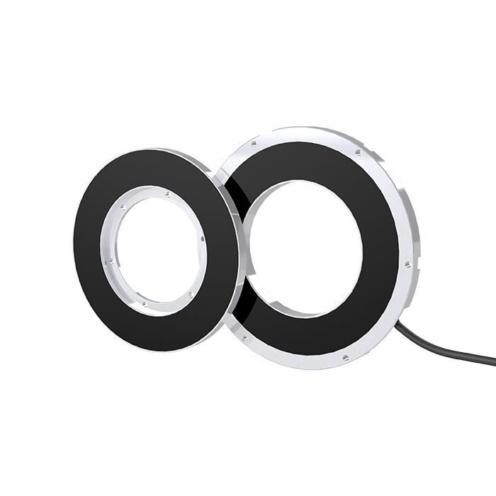 The outer diameter is 128mm, the through hole diameter is 58.75mm, and the thickness is 17mm . Accuracy ±5″, ±3″ optional.
Repeatability ±1.5″.
Absolute and incremental angle encoders.
With LED indicator light to assist the installation function, the installation is convenient.