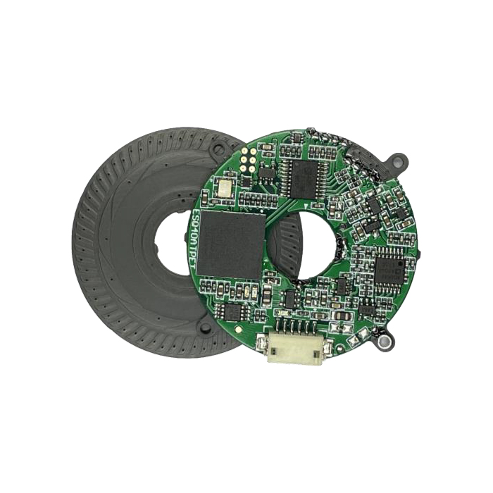 The outer diameter is 72.4mm, the through hole diameter is 21.2mm, and the thickness is 8.8mm.
Accuracy ±20″.
Repeatability ±5″.
Absolute angle encoding.
With LED indicator light to assist the installation function, the installation is convenient.