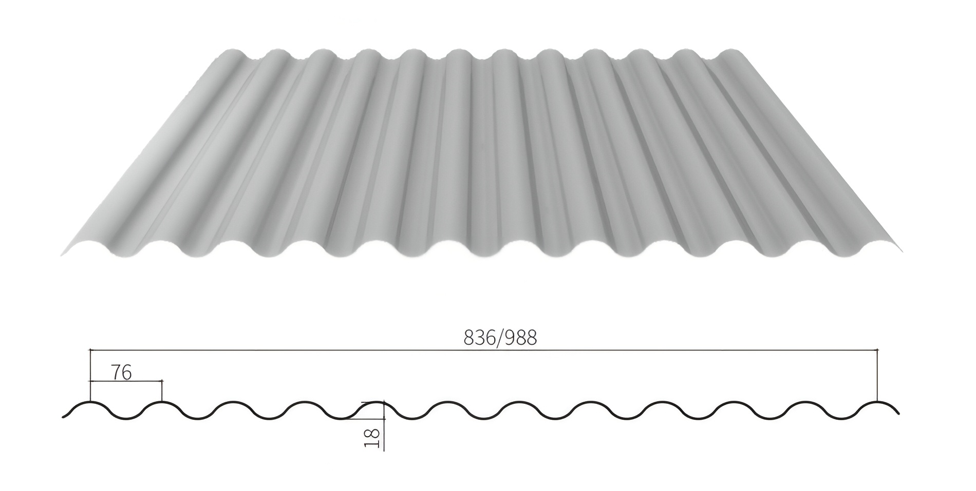 YX18-76-836/988（Circular arc）/Color Coated Corrugated steel sheet /PPGI Steel Roofing Tile Sheet