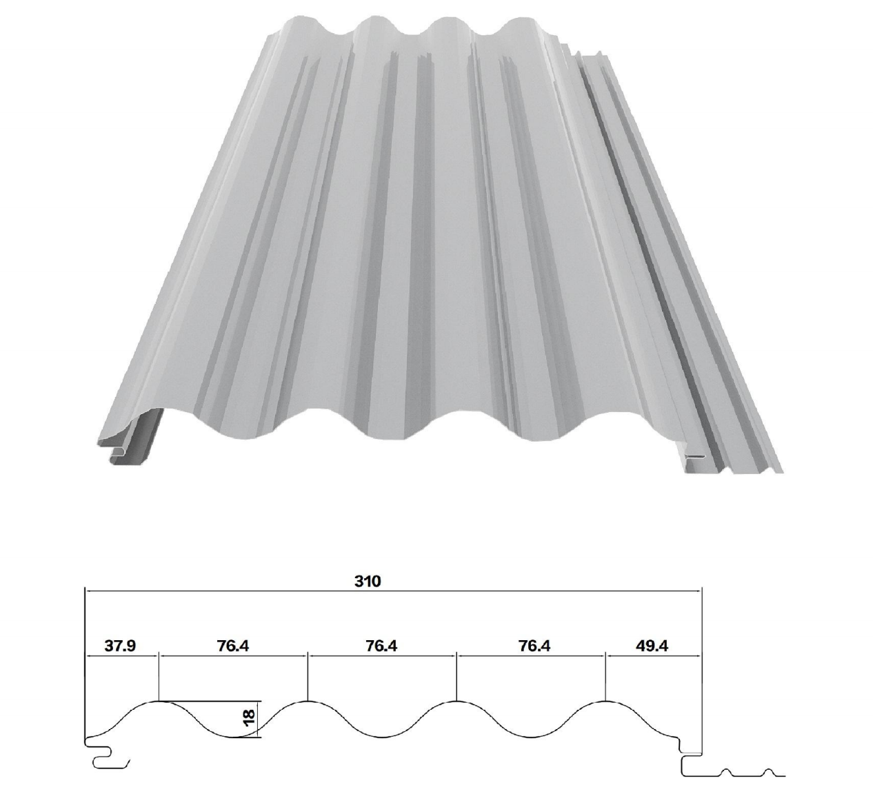 YX18-76.4-310 /Color Coated Corrugated steel sheet /PPGI Steel Roofing Tile Sheet